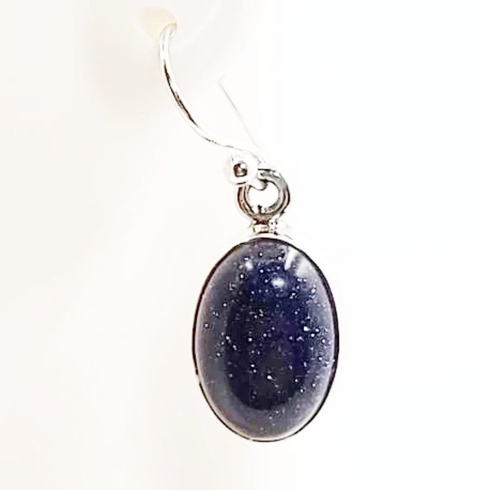 Blue Sandstone Earrings Sterling Silver Dangle Oval Blue Goldstone